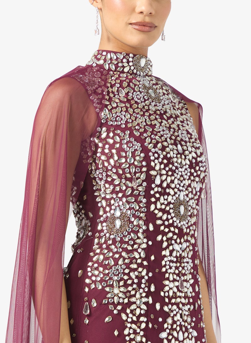 Frock and Frill Cape Sleeve Sequin Maxi Dress - Image 3