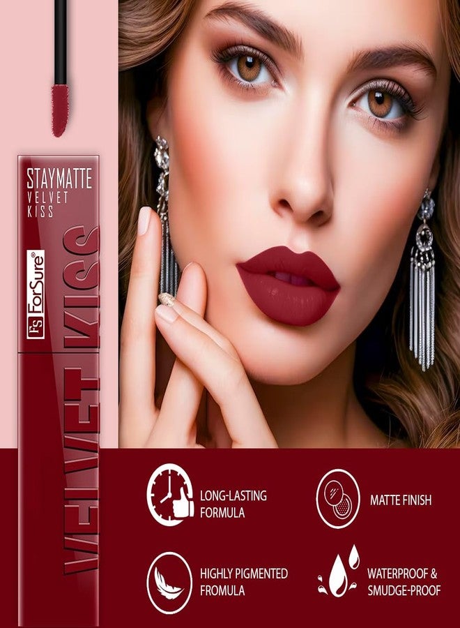 فور شور أحمر شفاه سائل FORSURE Velvet Kiss غير قابل للانتقال، يدوم حتى 12 ساعة، مقاوم للماء تمامًا (ماروني، 3.5 مل) - Image 3