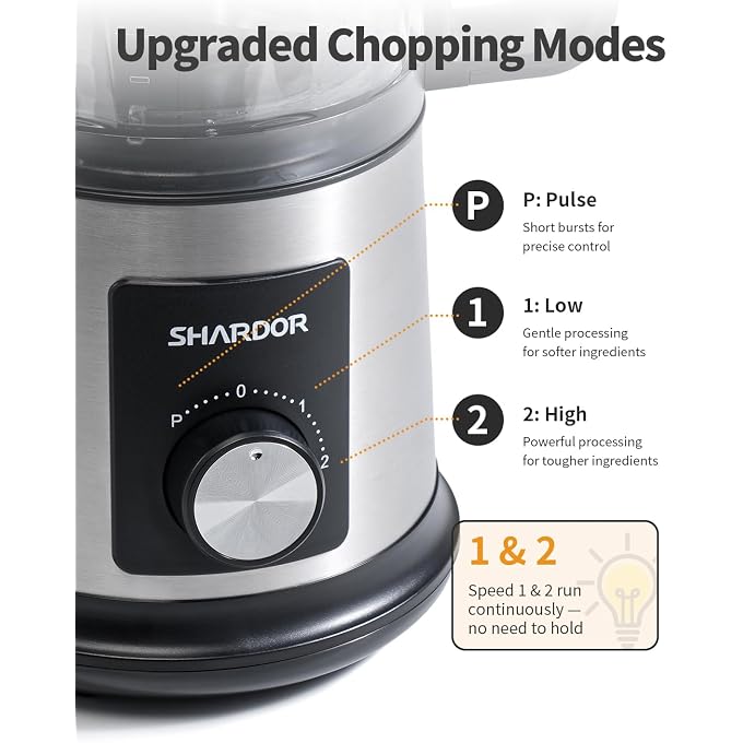 SHARDOR Electric Food Processor, 4 Cup Food Chopper with 3 Speed Settings (Pulse + Hands-Free 1&2), 400W Powerful Motor, 4 Bi-Level Blades and Whisk Attachment, BPA-Free, Stainless Steel - Image 3