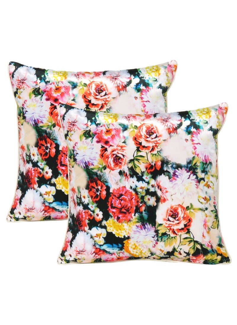 ريارا غطاء وسادة مخملي مزخرف بزهور، غطاء وسادة فاخر لغرفة النوم، عبوة من قطعتين (16 × 16 بوصة)  - Image 1