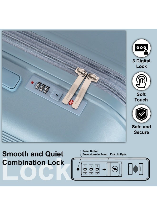 CABINPRO Unisex Expandable PP Fashion Trolley Luggage Set Lightweight Hard Shell Spinner luggage with 360° Degree 4 Twin Wheel and Double Zippers CP003- Blue - Image 4