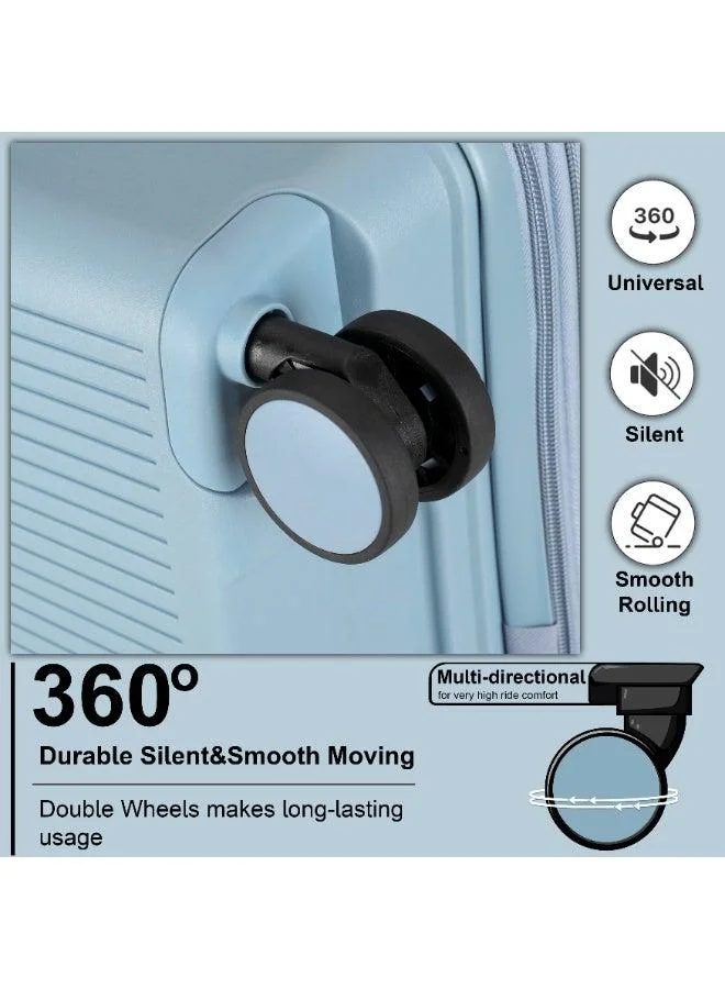 Cabinpro grey blue unisex expandable pp fashion trolley luggage set lightweight hard shell spinner luggage with 360° degree 4 twin wheel and double zippers cp003- blue  | Best Price UAE