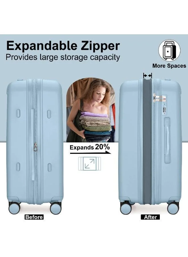 Cabinpro grey blue unisex expandable pp fashion trolley luggage set lightweight hard shell spinner luggage with 360° degree 4 twin wheel and double zippers cp003- blue  | Best Price UAE