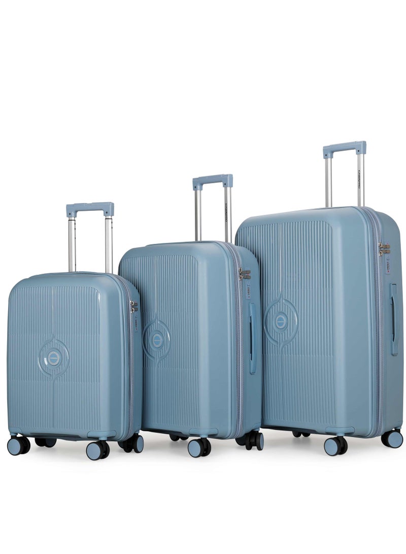CABINPRO unisex expandable pp fashion trolley luggage set lightweight hard shell spinner luggage with 360° degree 4 twin wheel and double zippers cp003- blue - Image 1