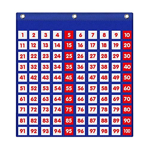 Eamay Hundreds Pocket Chart with 130 Number Cards, Number 1-100 Board Pocket Chart for Teacher Lessons in a Classroom or for Use at Home (100 Pockets) - Image 1