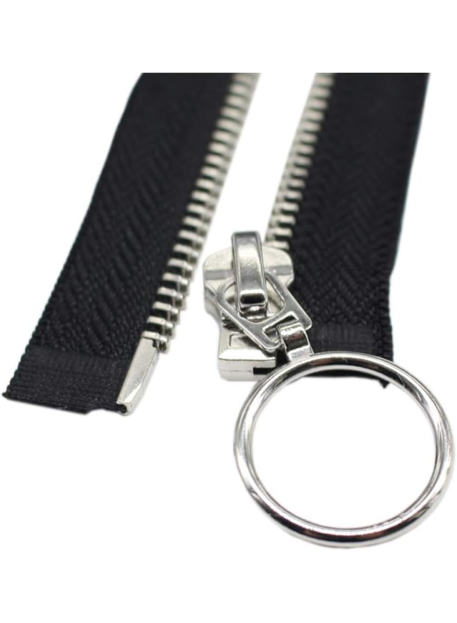 2PCS 30 Inch #5 Silver Separating Jacket Zipper Y-Teeth Metal Zippers for Jackets Sewing Coats Crafts (30" Silver) - Image 2
