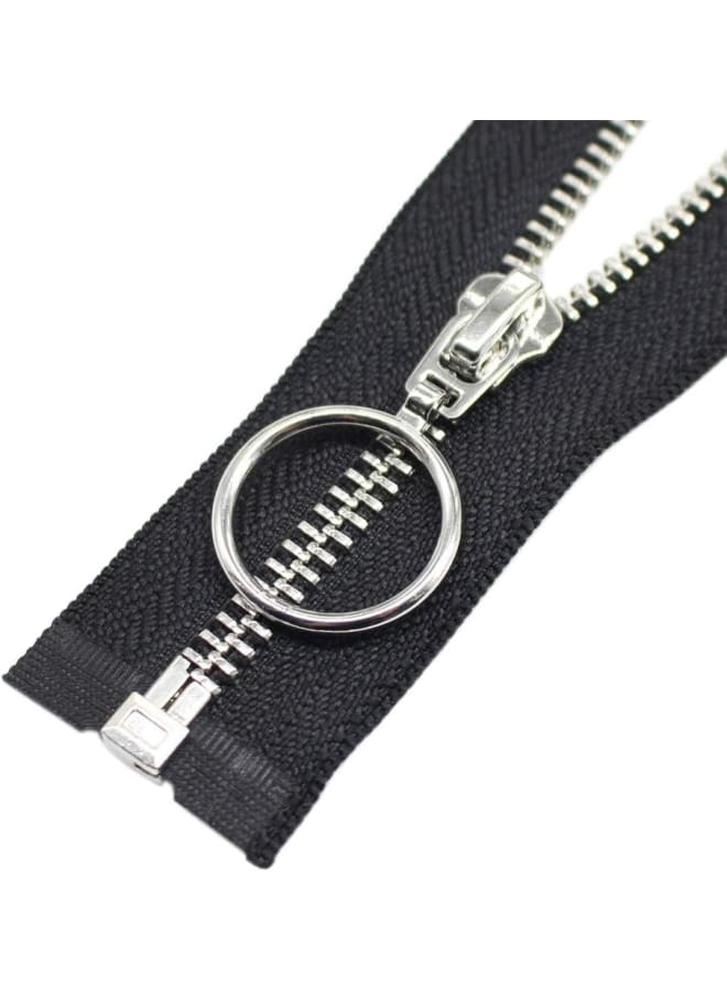 2PCS 30 Inch #5 Silver Separating Jacket Zipper Y-Teeth Metal Zippers for Jackets Sewing Coats Crafts (30" Silver) - Image 1