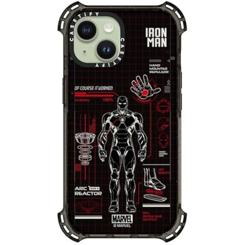 Casetify Bounce iPhone 15 Case 【Iron Man Co-Lab / 6X Military Grade Drop Tested / 21.3ft Drop Protection/Compatible with Magsafe】 - Iron Man Blue Print Tech - Red - Clear Black - Image 3