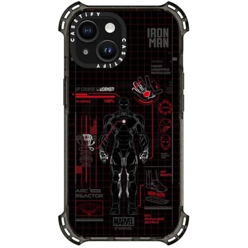 Casetify Bounce iPhone 15 Case 【Iron Man Co-Lab / 6X Military Grade Drop Tested / 21.3ft Drop Protection/Compatible with Magsafe】 - Iron Man Blue Print Tech - Red - Clear Black - Image 5