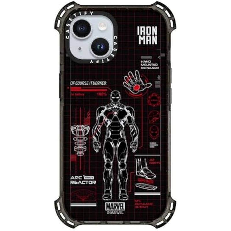 Casetify Bounce iPhone 15 Case 【Iron Man Co-Lab / 6X Military Grade Drop Tested / 21.3ft Drop Protection/Compatible with Magsafe】 - Iron Man Blue Print Tech - Red - Clear Black - Image 4