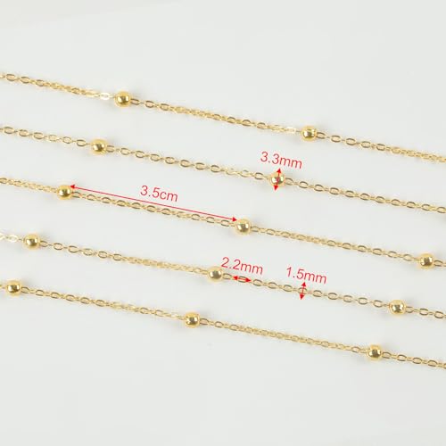 YOUBEIYEE 32.8 Feet Satellite Bead Chain for Jewelry Making 18K Gold Plated Brass Cross Chain Link Jewelry Chain Roll with Jump Rings and Lobster Clasps - Image 3