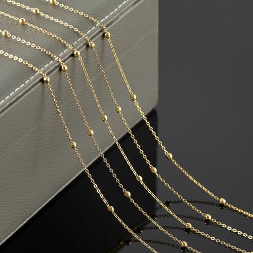 YOUBEIYEE 32.8 Feet Satellite Bead Chain for Jewelry Making 18K Gold Plated Brass Cross Chain Link Jewelry Chain Roll with Jump Rings and Lobster Clasps - Image 4
