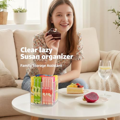 Slow Slog Drink Packet Organizer, Rotating Turntable Organizer with 4 Compartments, Clear Lazy Susan for Powdered Drink Mix, Water Flavor Packets, Coffee, Tea – Space-Saving Countertop Organizer - Image 4