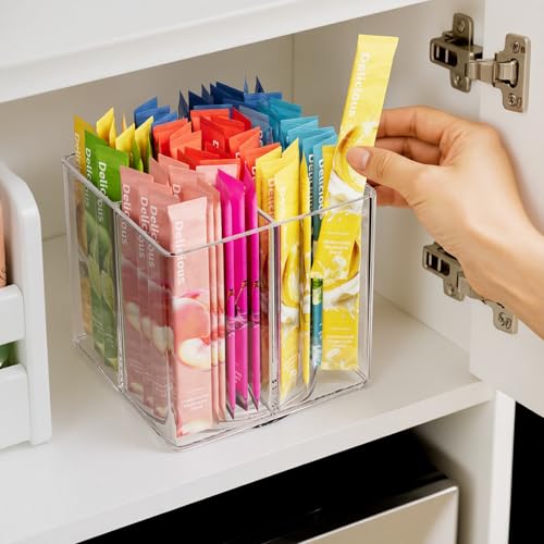 Slow Slog Drink Packet Organizer, Rotating Turntable Organizer with 4 Compartments, Clear Lazy Susan for Powdered Drink Mix, Water Flavor Packets, Coffee, Tea – Space-Saving Countertop Organizer - Image 3