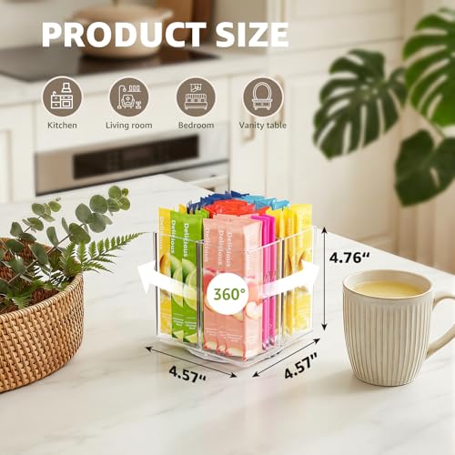 Slow Slog Drink Packet Organizer, Rotating Turntable Organizer with 4 Compartments, Clear Lazy Susan for Powdered Drink Mix, Water Flavor Packets, Coffee, Tea – Space-Saving Countertop Organizer - Image 2