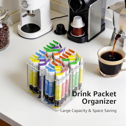 Slow Slog Drink Packet Organizer, Rotating Turntable Organizer with 4 Compartments, Clear Lazy Susan for Powdered Drink Mix, Water Flavor Packets, Coffee, Tea – Space-Saving Countertop Organizer - Image 5
