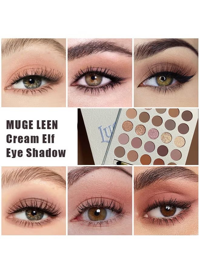 MUGE LEEN Lucky Me -25 Color Eye Shadow Palette, Cream Eye Shadow Palette, Pearl, Matte, Milk Tea, Earth Color, Nude Color High Pigmented Waterproof Sweatproof Daily Eye Makeup - Image 2
