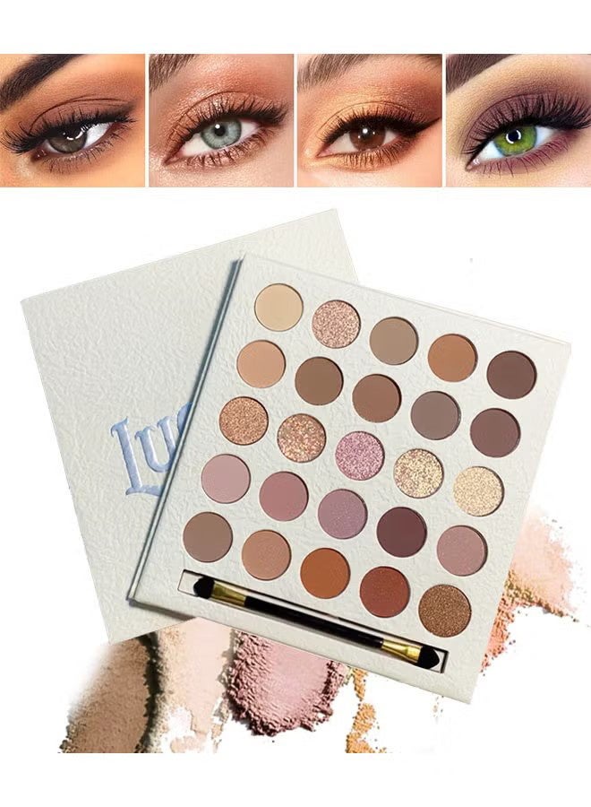 MUGE LEEN Lucky Me -25 Color Eye Shadow Palette, Cream Eye Shadow Palette, Pearl, Matte, Milk Tea, Earth Color, Nude Color High Pigmented Waterproof Sweatproof Daily Eye Makeup - Image 1