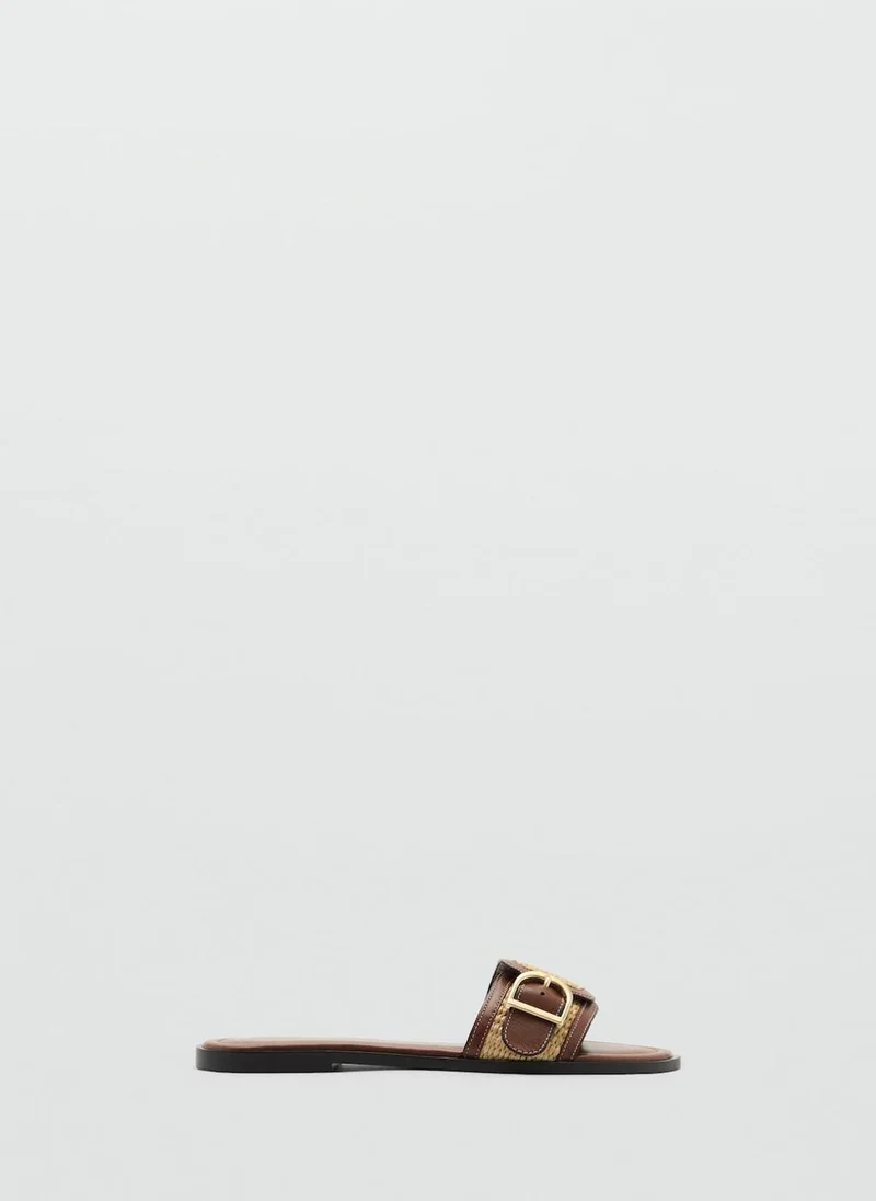مانجو Raffia Buckle Strap Sandal