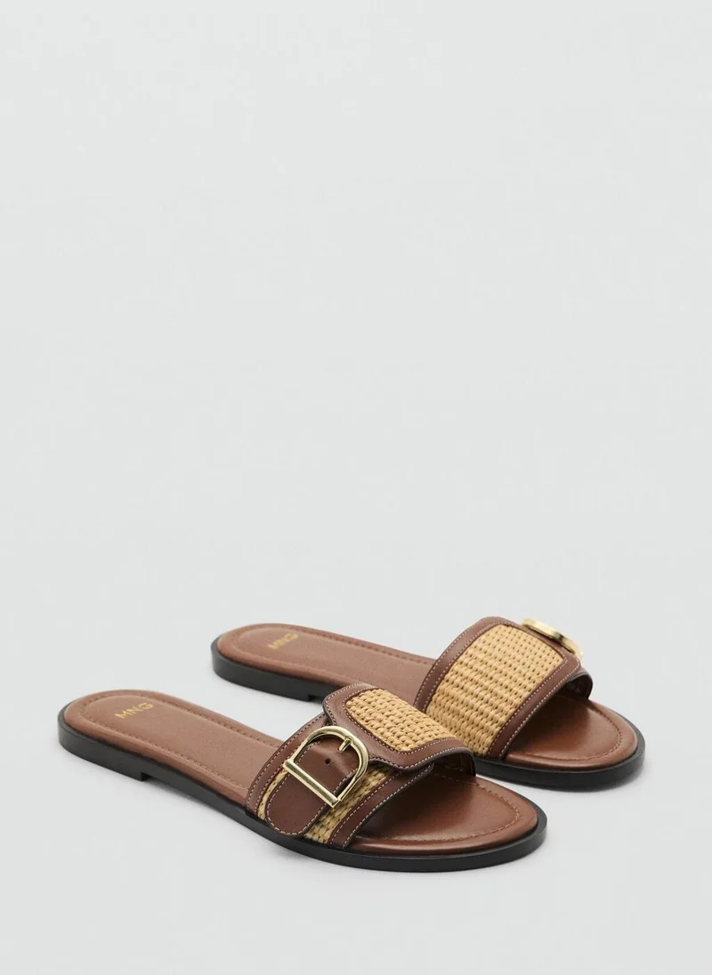 مانجو Raffia Buckle Strap Sandal