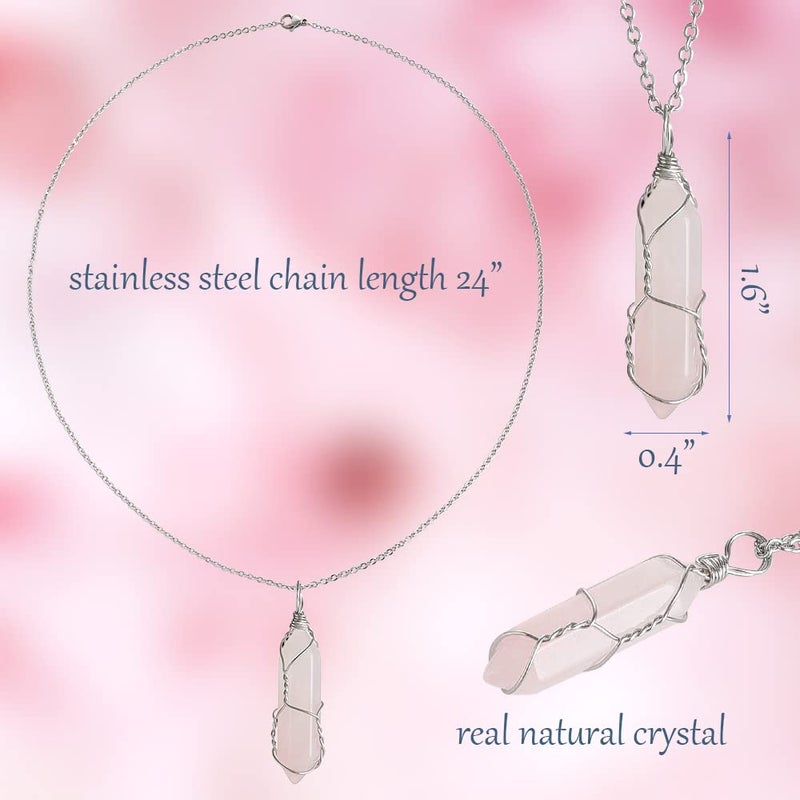 Lezam 5 Pcs Natural Hexagonal Crystal Necklace for Women Reiki Healing Crystals Pendant with Tree Wire Wrapped Gemstone Quartz Stone Pendants Necklaces - Image 2