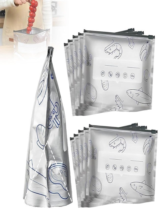FEDDE Reusable Aluminum Food Storage Bag, Stand Up Foil Sealable Bags with Zip Lock,Food Storage Preservation Bags, Leakproof Fresh keeping Bag for Vegetable Fruit Meat (10, Sliver bag, One Size)