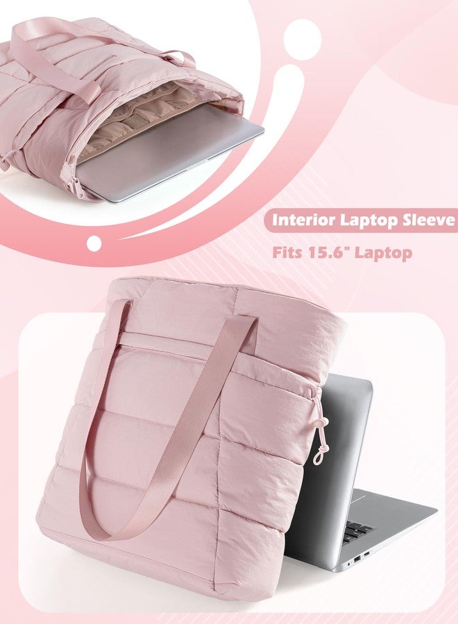 Smasrob Puffer Tote Bag for Women, Lightweight Tote Bag for Work and School, Pink - Image 3