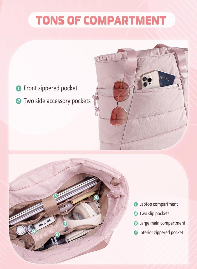 Smasrob Puffer Tote Bag for Women, Lightweight Tote Bag for Work and School, Pink - Image 2