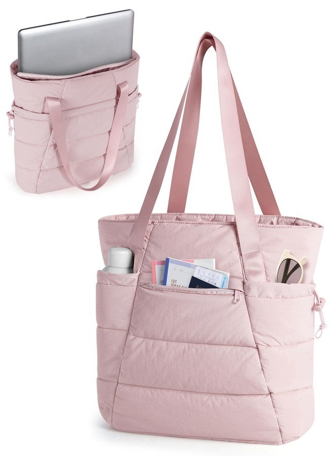 Smasrob Puffer Tote Bag for Women, Lightweight Tote Bag for Work and School, Pink - Image 1