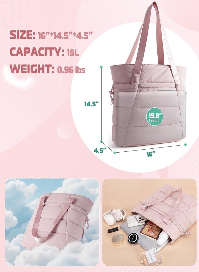 Smasrob Puffer Tote Bag for Women, Lightweight Tote Bag for Work and School, Pink - Image 4