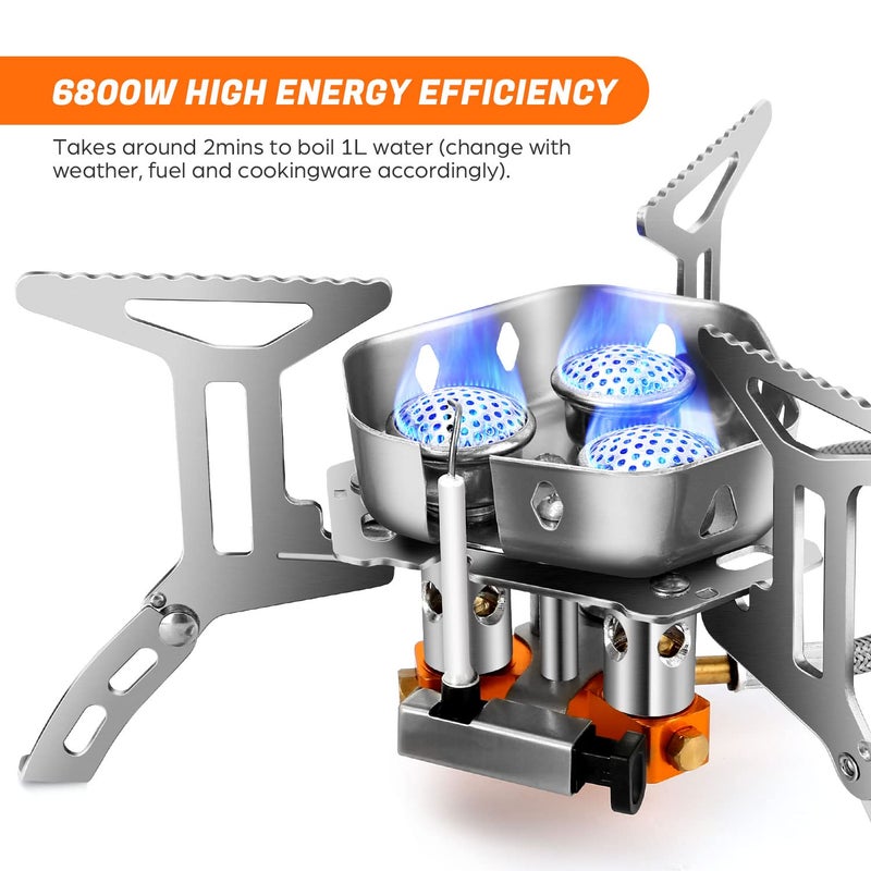 Odoland 6800W Windproof Camp Stove Camping Gas Stove with Fuel Canister Adapter, Piezo Ignition, Carry Case, Portable Collapsible Stove Burner for Outdoor Backpacking Hiking and Picnic - Image 3