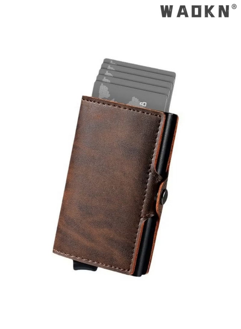 WAOKN Slim Wallet, Men's Mini Wallet  Men's Wallet with Coin Compartment (Brown) - Image 1
