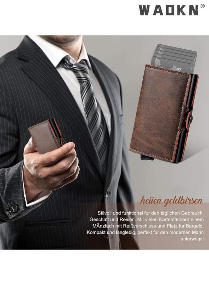 WAOKN Slim Wallet, Men's Mini Wallet  Men's Wallet with Coin Compartment (Brown) - Image 4