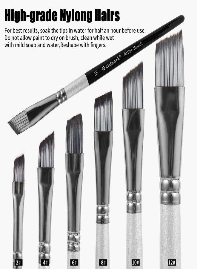 Genixart Angular Paint Brushes Set, 6 Pcs Angled Paintbrushes for Acrylic Oil Watercolor Gouache Painting, Premium Nylon Hair Angle Shader Brush for Art Beginners and Artist Professionals - Image 3