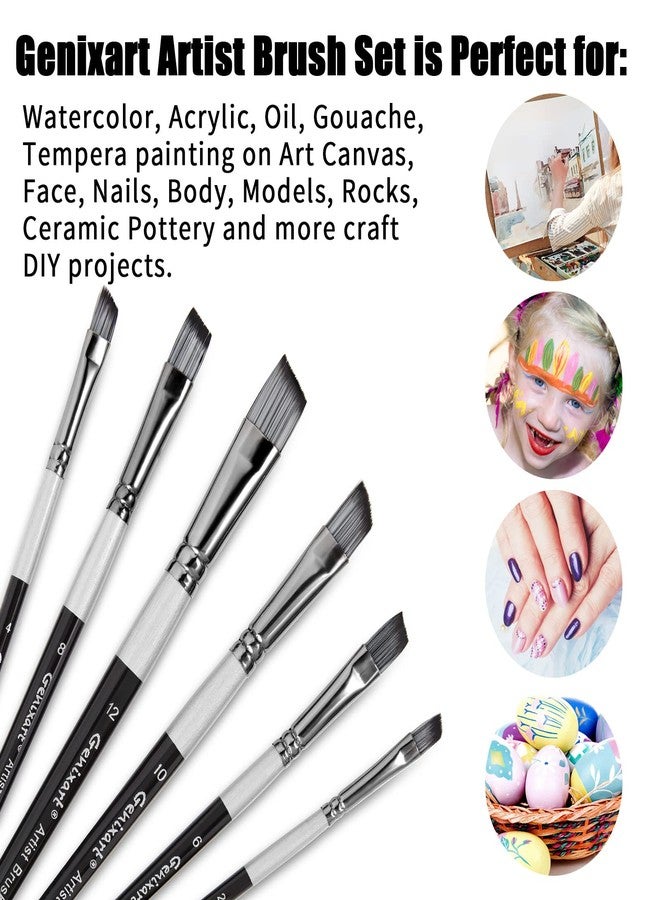Genixart Angular Paint Brushes Set, 6 Pcs Angled Paintbrushes for Acrylic Oil Watercolor Gouache Painting, Premium Nylon Hair Angle Shader Brush for Art Beginners and Artist Professionals - Image 2