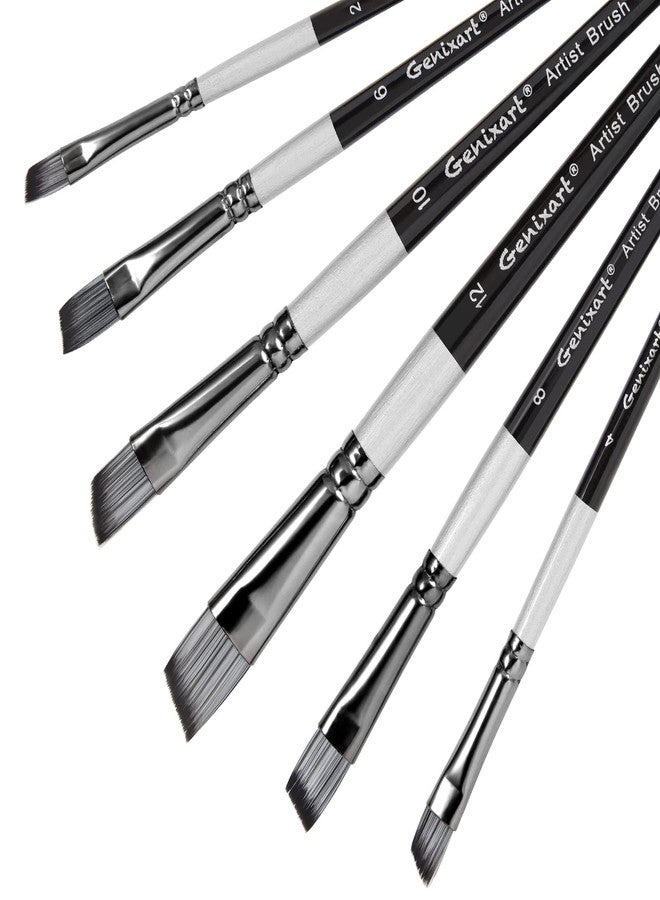 Genixart Angular Paint Brushes Set, 6 Pcs Angled Paintbrushes for Acrylic Oil Watercolor Gouache Painting, Premium Nylon Hair Angle Shader Brush for Art Beginners and Artist Professionals - Image 1