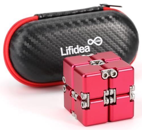 Lifidea Aluminum Alloy Metal Infinity Cube Fidget Cube 6 Colors Handheld Fidget Toy Desk Toy with Cool Case Infinity Magic Cube Relieve Stress Anxiety ADHD OCD for Kids and Adults Red - Image 1