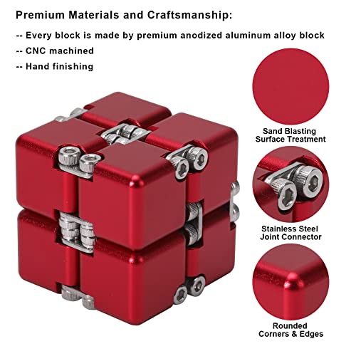 Lifidea Aluminum Alloy Metal Infinity Cube Fidget Cube 6 Colors Handheld Fidget Toy Desk Toy with Cool Case Infinity Magic Cube Relieve Stress Anxiety ADHD OCD for Kids and Adults Red - Image 5