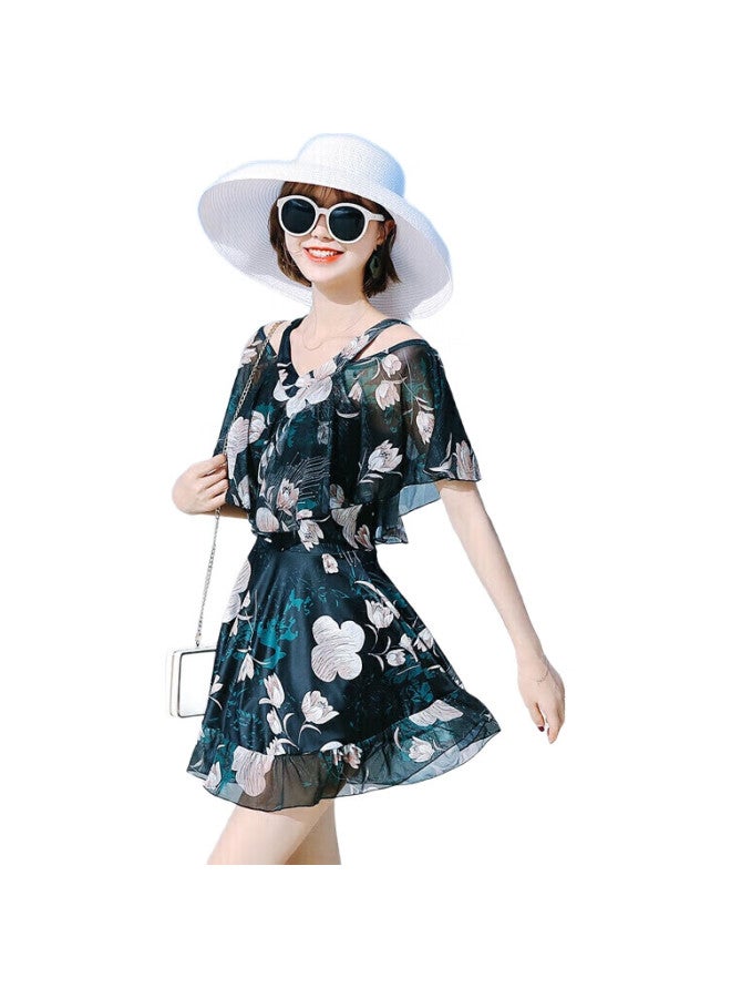 Skin-friendly One-Piece Swimsuit For Women, Conservative Square-Leg Design, Slimming, Tummy Control Push-Up For Small Chest, Suitable For Hot Springs, Plus Size Swimwear - Image 3