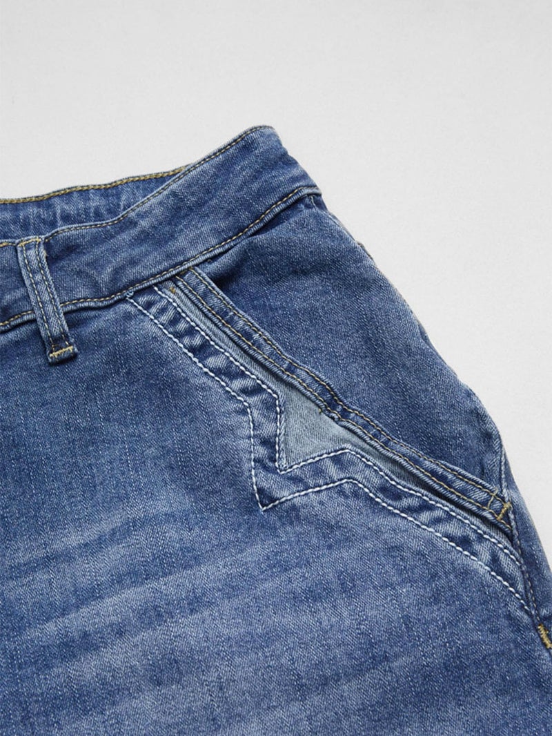 Flamingals Wide Leg Jeans for Women Mid Waist Baggy Stitch Decor Denim Washed Pants Without Belt Navy Blue M - Image 5