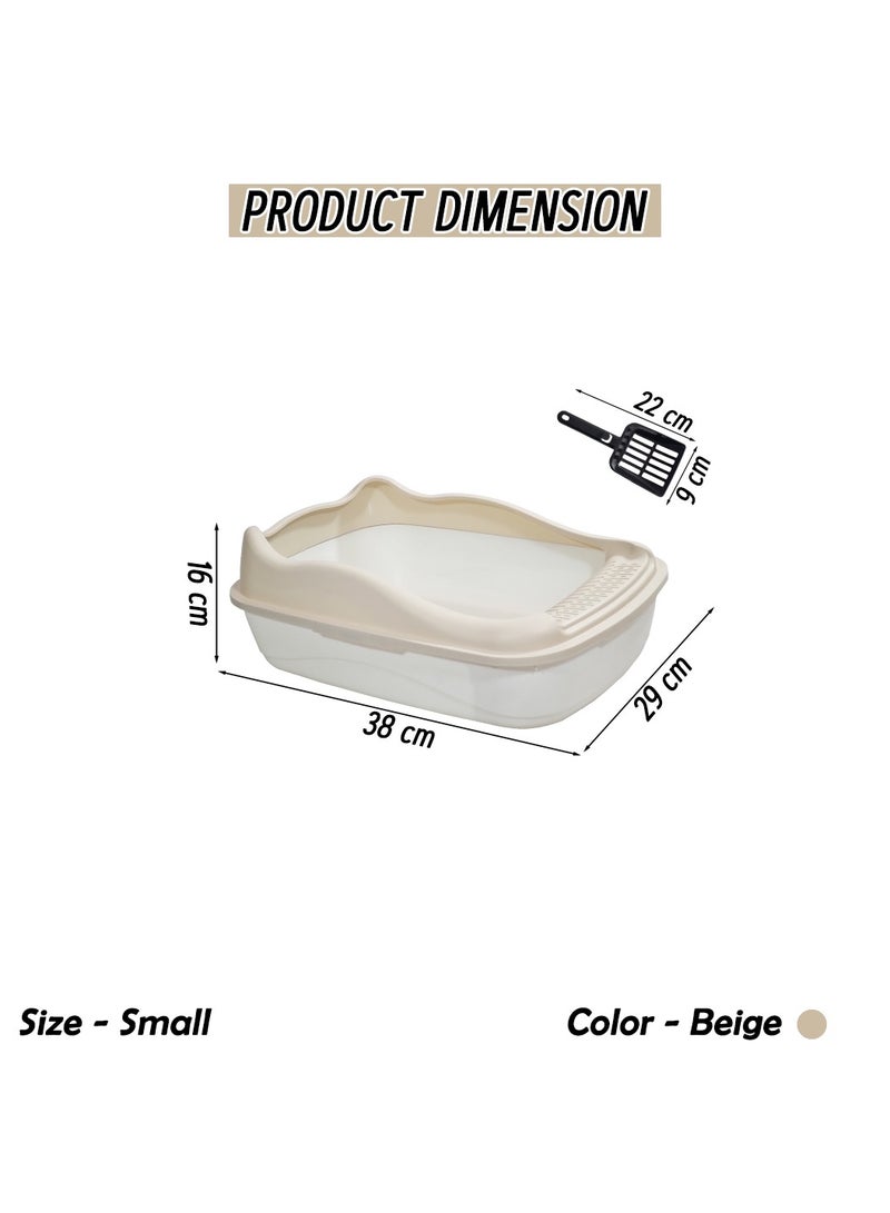أن ان سي بيتس صندوق فضلات القطط للقطط الصغيرة، مصنوع من البلاستيك المتين وتصميم قابل للإزالة، صندوق فضلات القطط 38 سم مع مغرفة، سياج مرتفع ومضاد للرذاذ، صندوق فضلات الحيوانات الأليفة سهل التنظيف (بيج) - Image 2