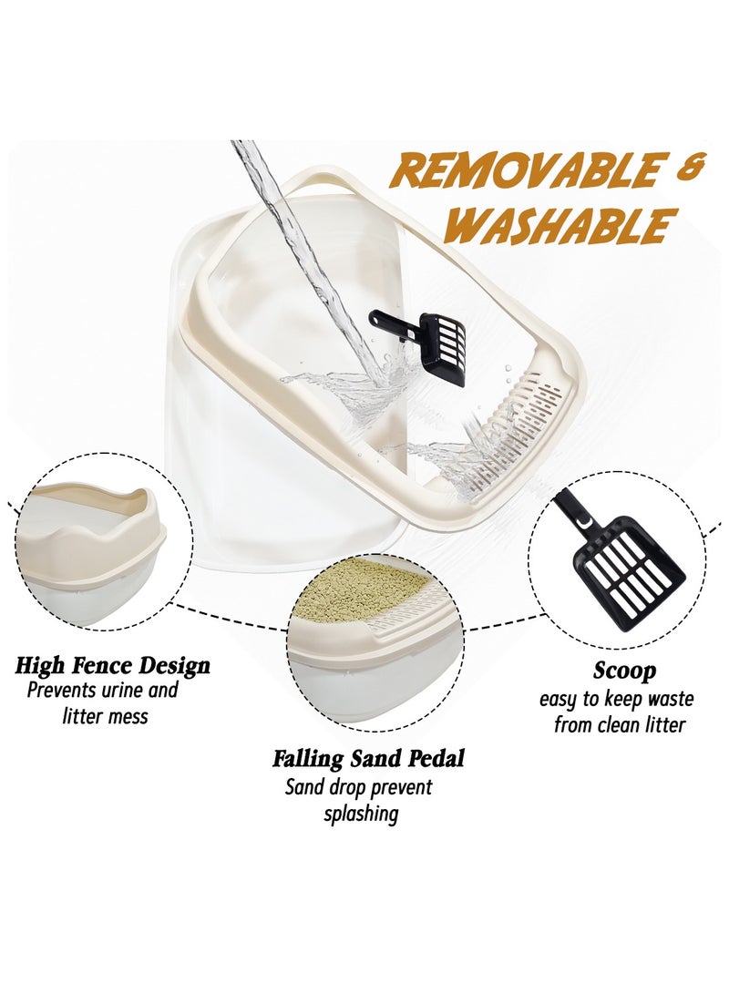 أن ان سي بيتس صندوق فضلات القطط للقطط الصغيرة، مصنوع من البلاستيك المتين وتصميم قابل للإزالة، صندوق فضلات القطط 38 سم مع مغرفة، سياج مرتفع ومضاد للرذاذ، صندوق فضلات الحيوانات الأليفة سهل التنظيف (بيج) - Image 3