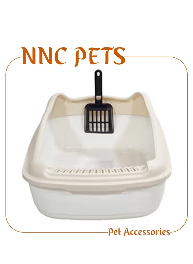 NNC PETS Cat Litter Pan for Small cats, Durable plastic and Removable design, 38 cm Cat litter box with Scoop, High fence and Anti-splash, Pet waste box with Easy to clean (Beige) - Image 1