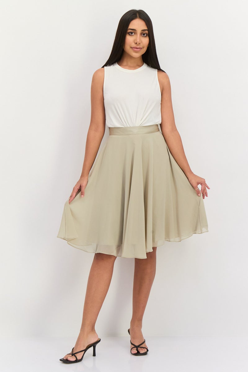 ESPRIT Women Plain Flare Skirt, Dusty Green - Image 4