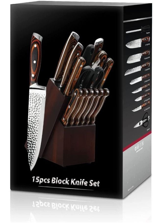 15-piece Block Knife Set with Sharpener and Scissor | Kitchen Knife Set for Home| Knife Set with Stand | Professional Knife Set | Chef Knife Professional | Kitchen Knives | Block Knife Sharpener