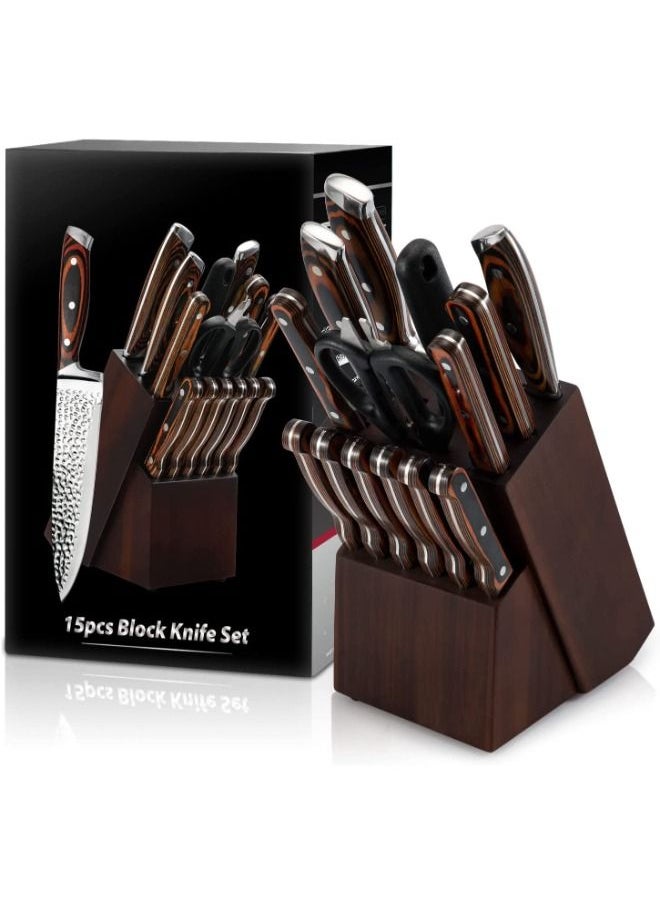 15-piece Block Knife Set with Sharpener and Scissor | Kitchen Knife Set for Home| Knife Set with Stand | Professional Knife Set | Chef Knife Professional | Kitchen Knives | Block Knife Sharpener