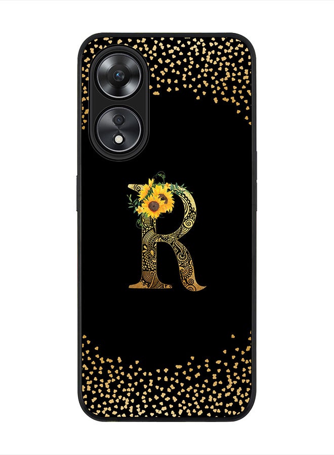 Stylizedd Cover for Oppo A78 5G /Oppo A58 5G Case , Rugged Black Slim fit Phone Cases Custom Monogram Initial Letter Mandala Floral Pattern Alphabet-R (Black) - Image 1