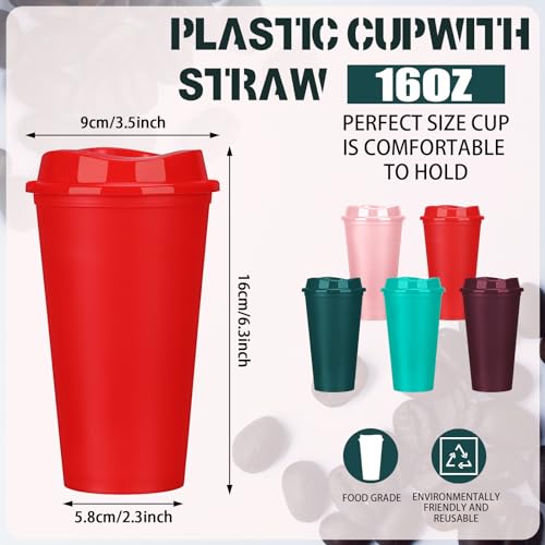 Domensi 15 Pack Reusable Coffee Cups with Lids 16 oz Disposable Travel Cups Bulk Plastic to Go Coffee Tumblers for DIY Hot Cold Drink Party Favors Coworker Microwaveable Multi Colors - Image 3