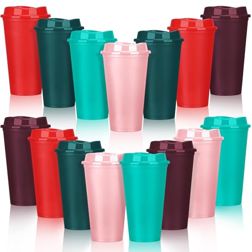 Domensi 15 Pack Reusable Coffee Cups with Lids 16 oz Disposable Travel Cups Bulk Plastic to Go Coffee Tumblers for DIY Hot Cold Drink Party Favors Coworker Microwaveable Multi Colors - Image 1