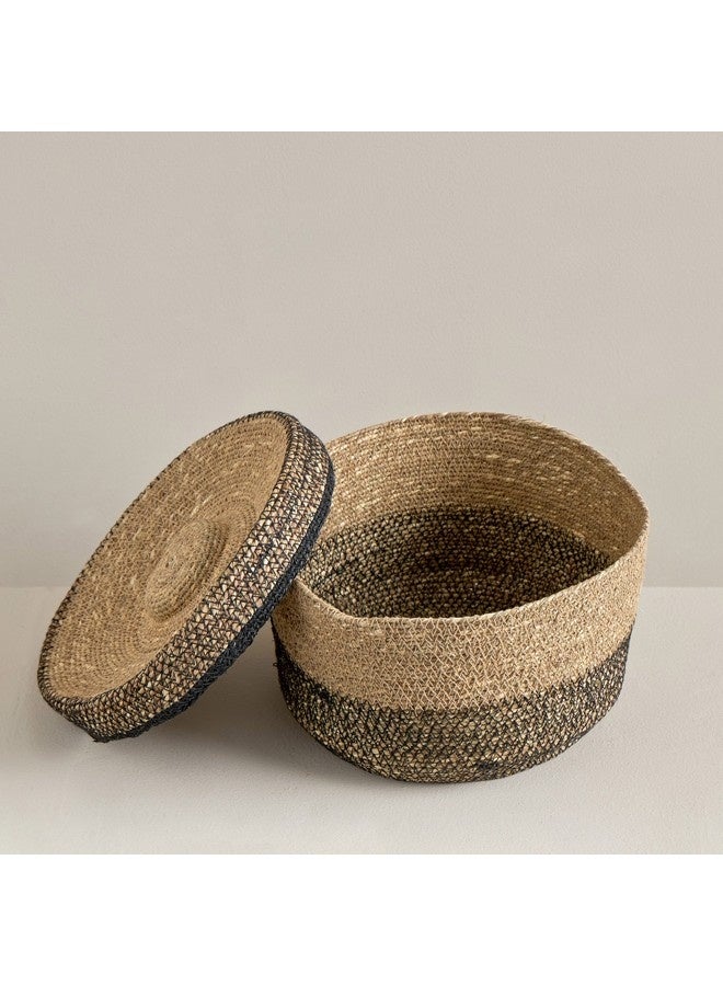 Home Box Noir Sea Grass Basket with Lid 24 x 24 x 26 cm - Image 1